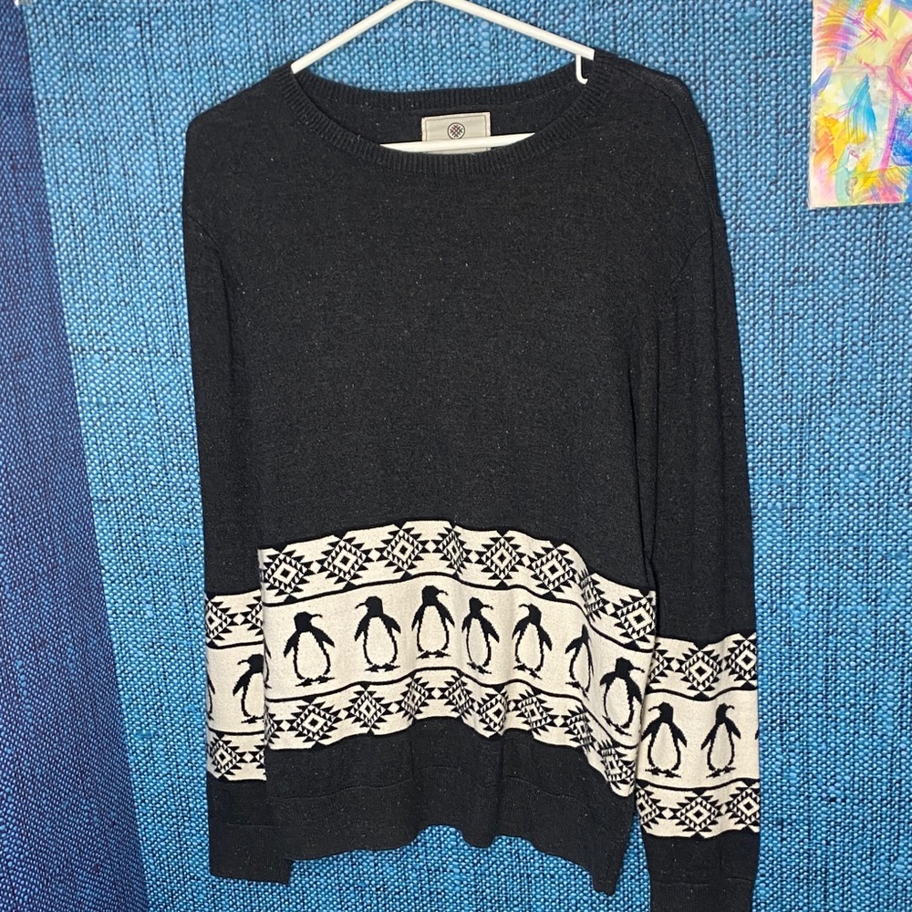 On the Byas Black and Cream Penguin Sweater